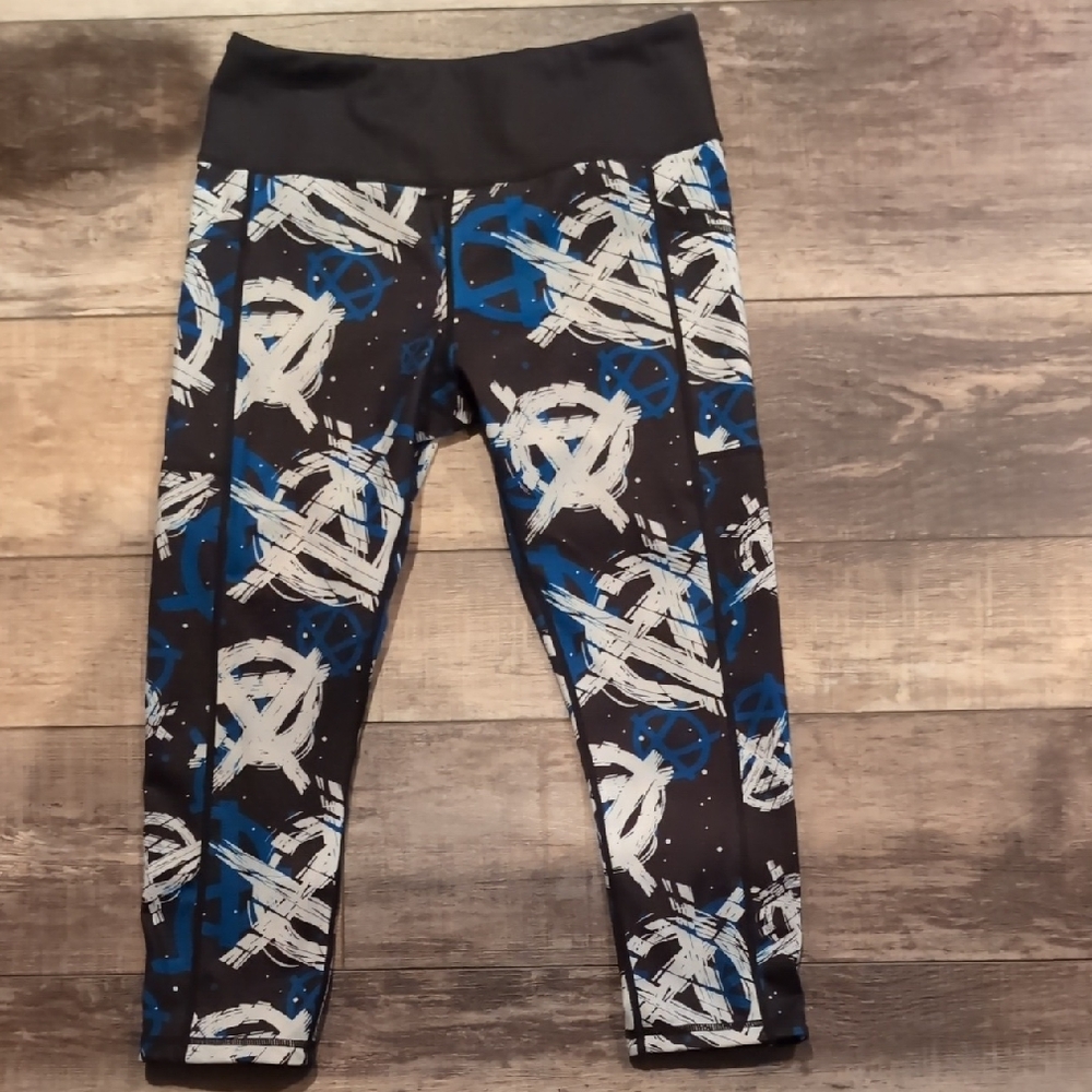 Women's CVG Black and Blue Patterned Leggings, REVERSIBLE, anarchy/Peace
